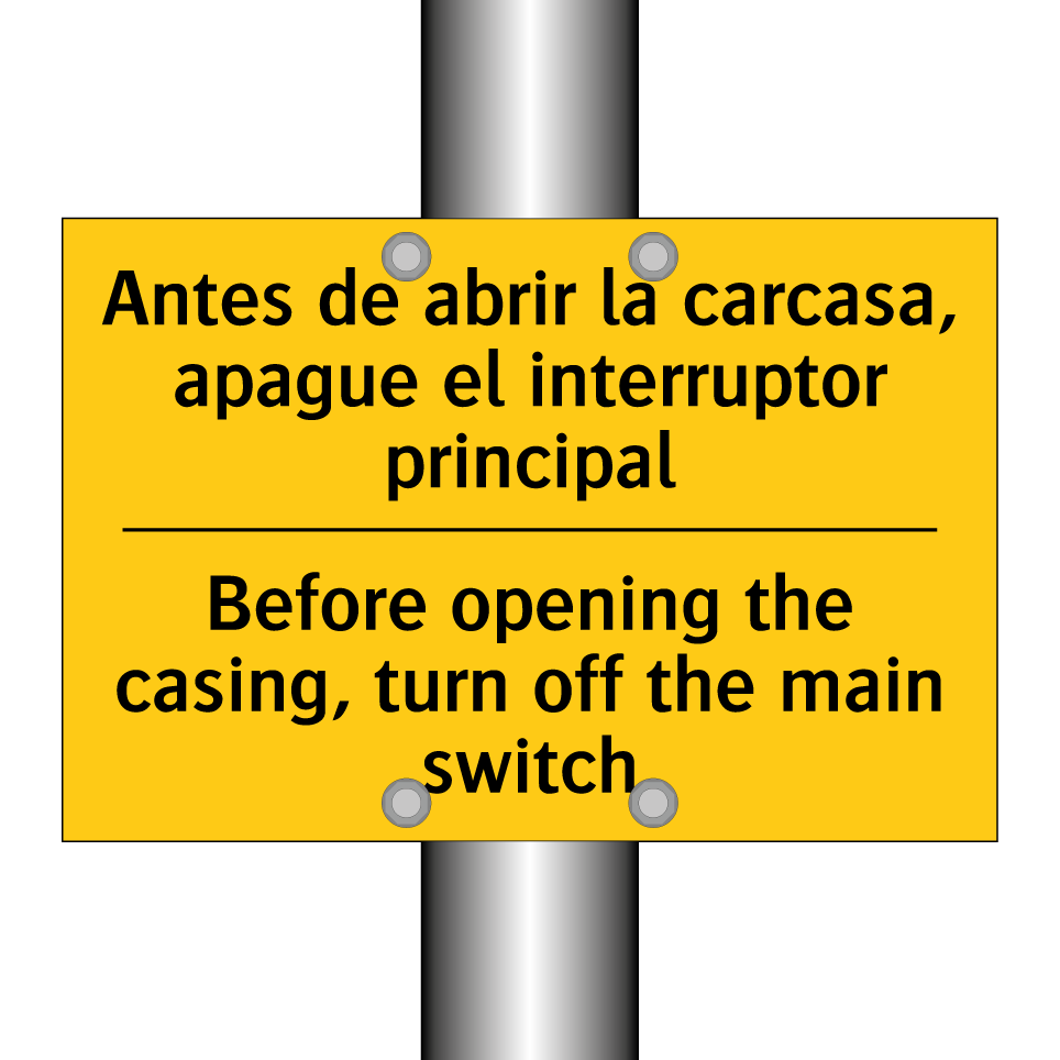 Antes de abrir la carcasa, apague el interruptor principal - Before opening the casing, turn off the main switch