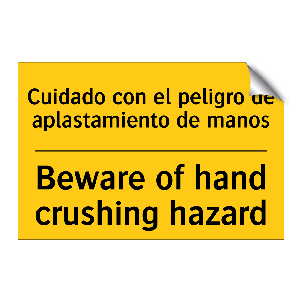 Cuidado con el peligro de aplastamiento de manos - Beware of hand crushing hazard