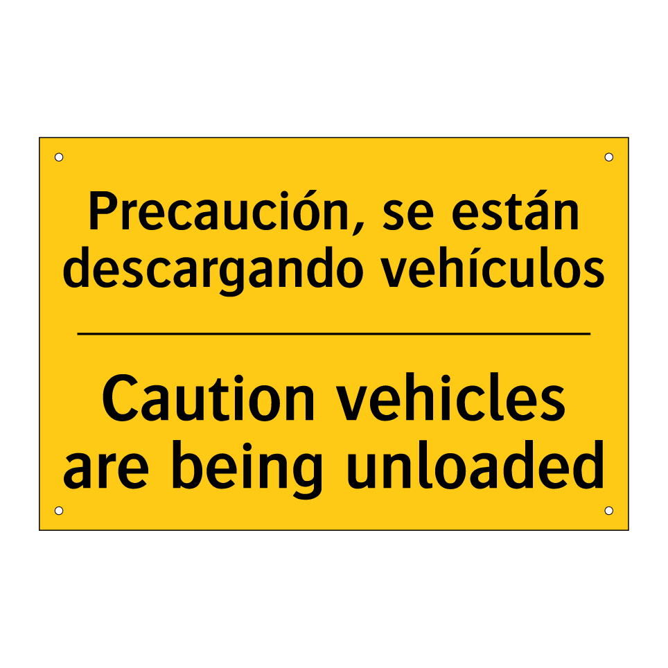Precaución, se están descargando vehículos - Caution vehicles are being unloaded