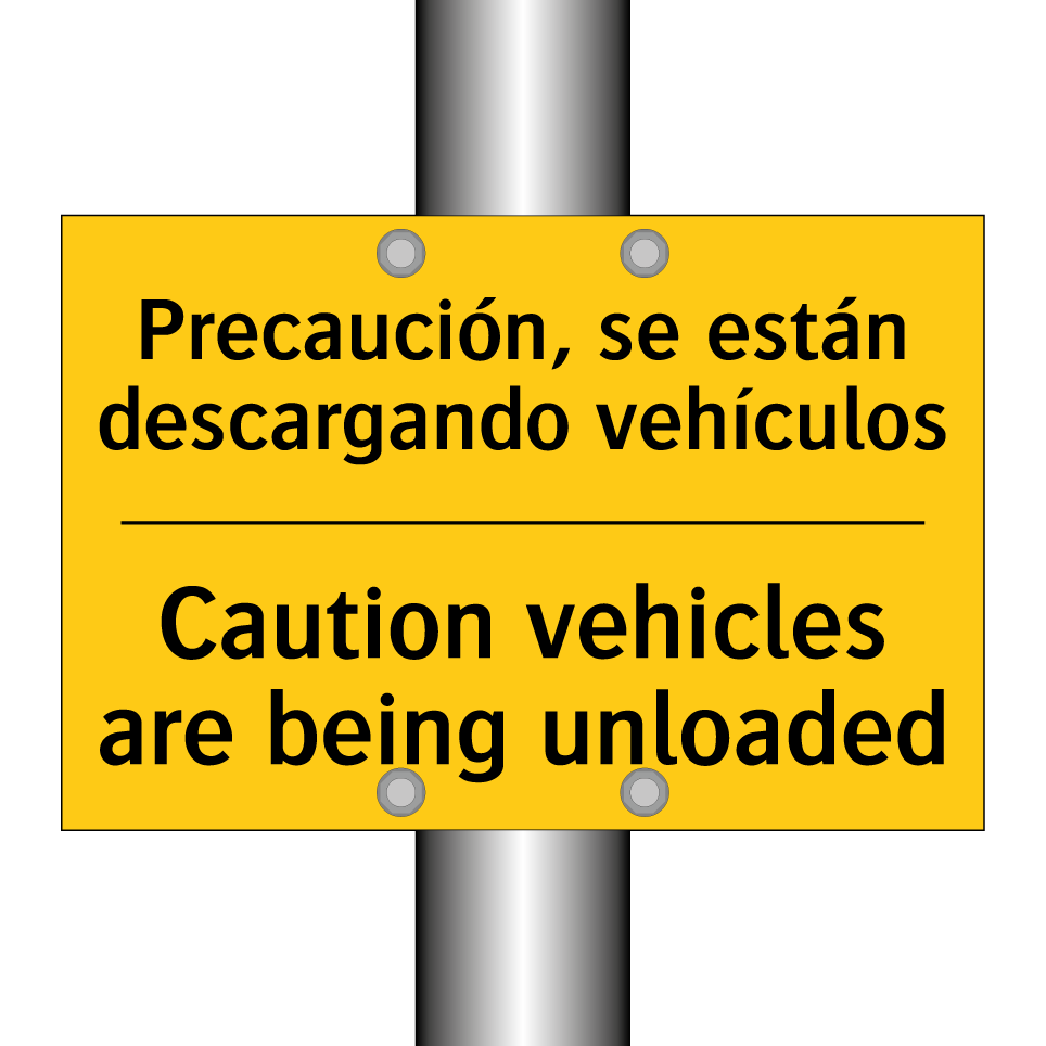 Precaución, se están descargando vehículos - Caution vehicles are being unloaded