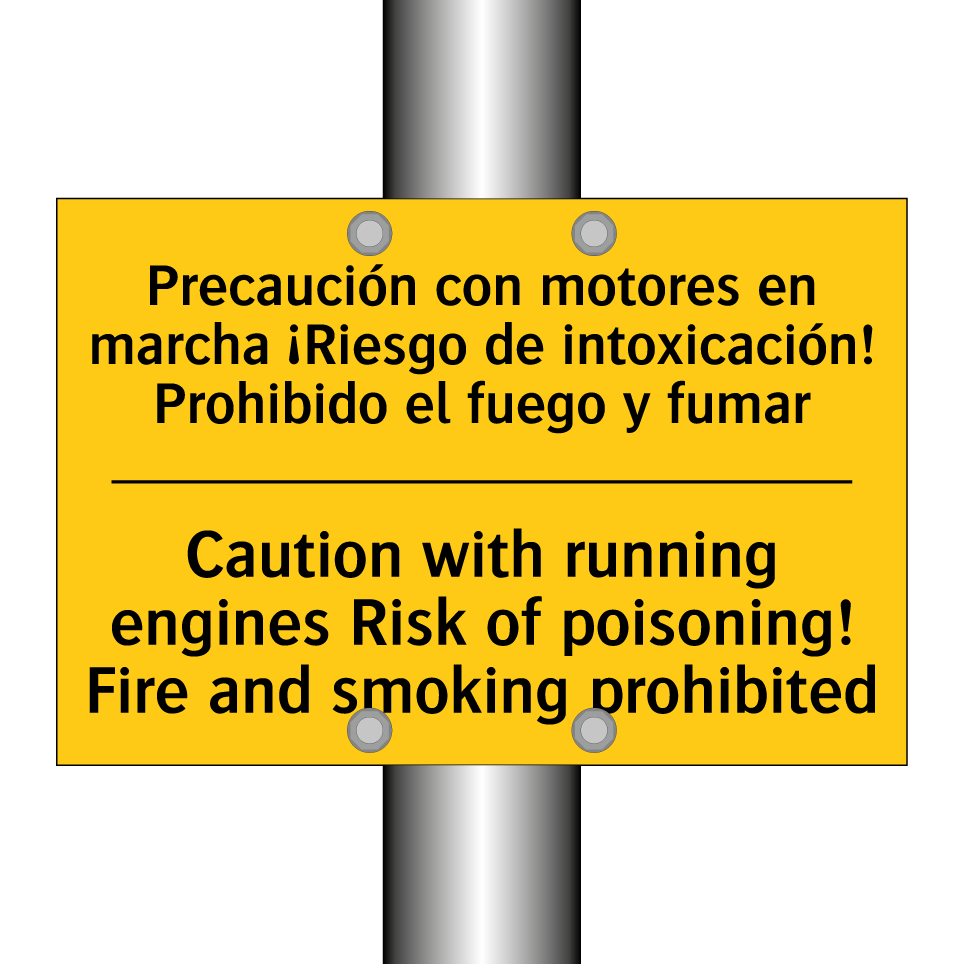 Precaución con motores en marcha ¡Riesgo de intoxicación! Prohibido el fuego y fumar - Caution with running engines Risk of poisoning! Fire and smoking prohibited