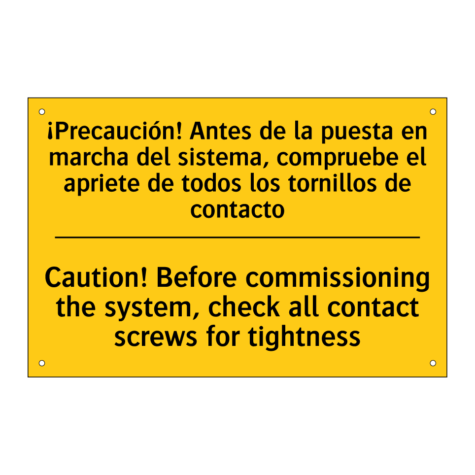Caution! Before commissioning the system, check all contact screws for tightness - Caution! Before commissioning the system, check all contact screws for tightness