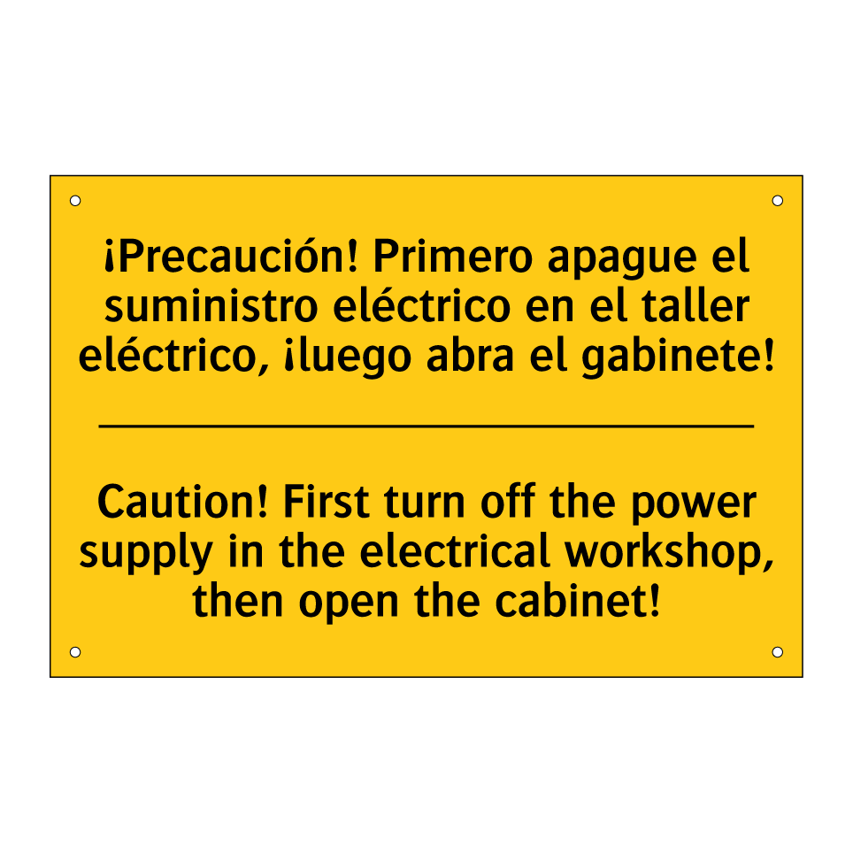 ¡Precaución! Primero apague el suministro eléctrico en el taller eléctrico, ¡luego abra el gabinete! - Caution! First turn off the power supply in the electrical workshop, then open the cabinet!