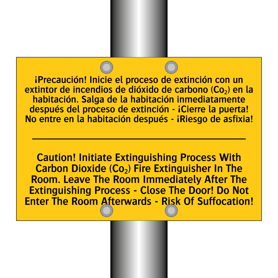 ¡Precaución! Inicie el proceso de extinción con un extintor de incendios de dióxido de carbono (Co₂) en la habitación. Salga de la habitación inmediatamente después del proceso de extinción - ¡Cierre la puerta! No entre en la habitación des /.../