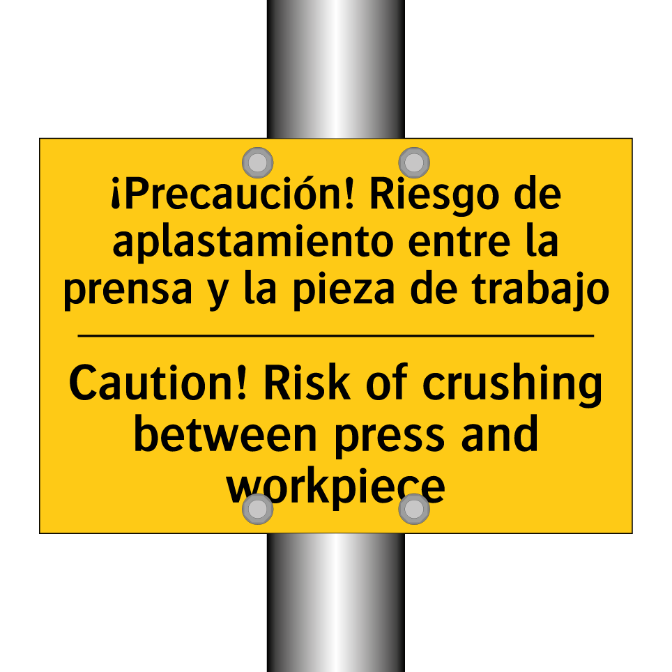 ¡Precaución! Riesgo de aplastamiento entre la prensa y la pieza de trabajo - Caution! Risk of crushing between press and workpiece