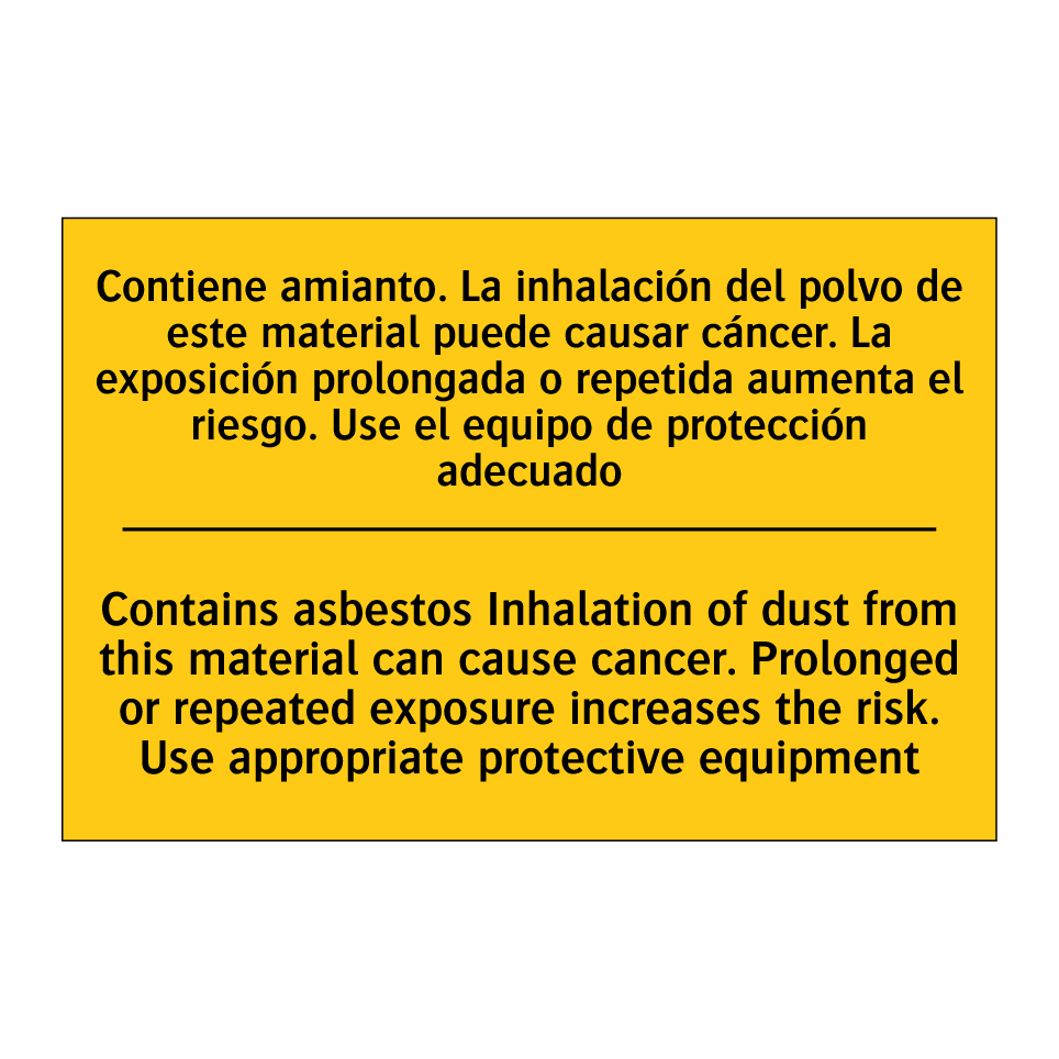 Contains asbestos Inhalation of dust from this material can cause cancer. Prolonged or repeated exposure increases the risk. Use appropriate protective equipment - Contains asbestos Inhalation of dust from this material can cause cancer. Pr /.../
