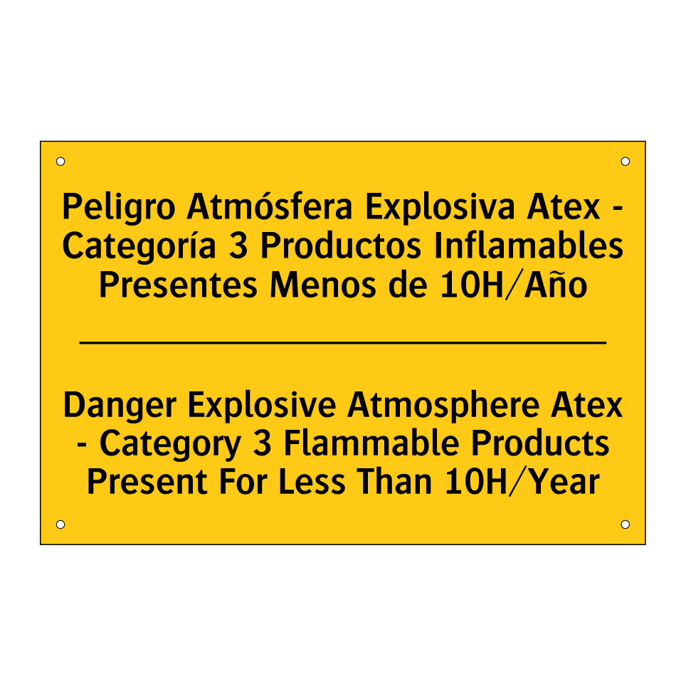 Peligro Atmósfera Explosiva Atex - Categoría 3 Productos Inflamables Presentes Menos de 10H/Año - Danger Explosive Atmosphere Atex - Category 3 Flammable Products Present For Less Than 10H/Year
