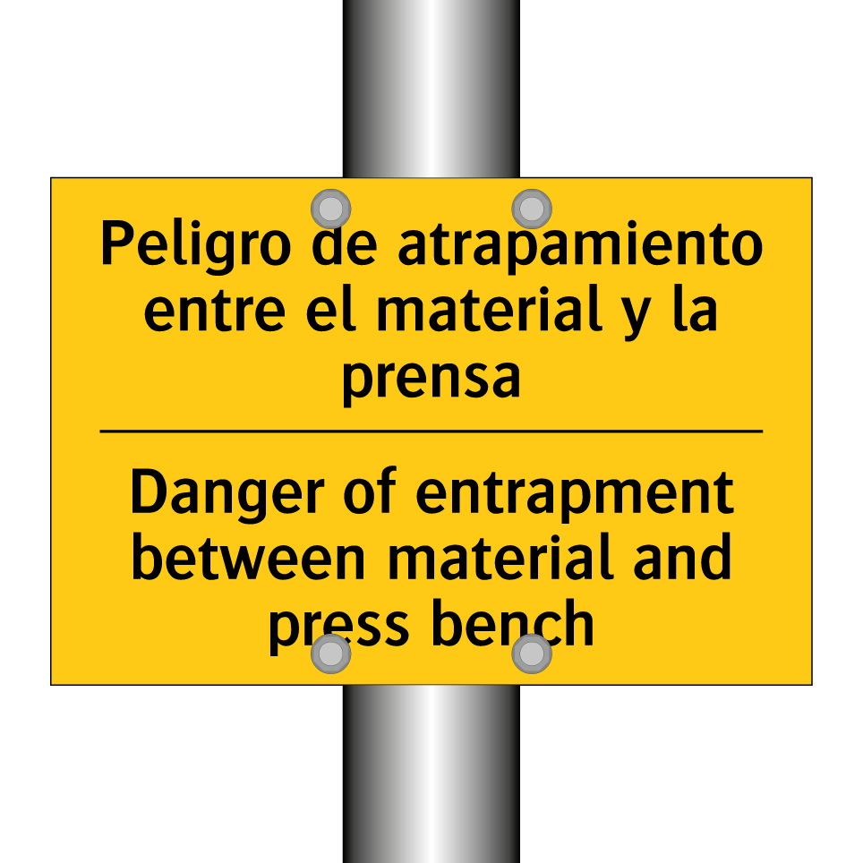 Peligro de atrapamiento entre el material y la prensa - Danger of entrapment between material and press bench