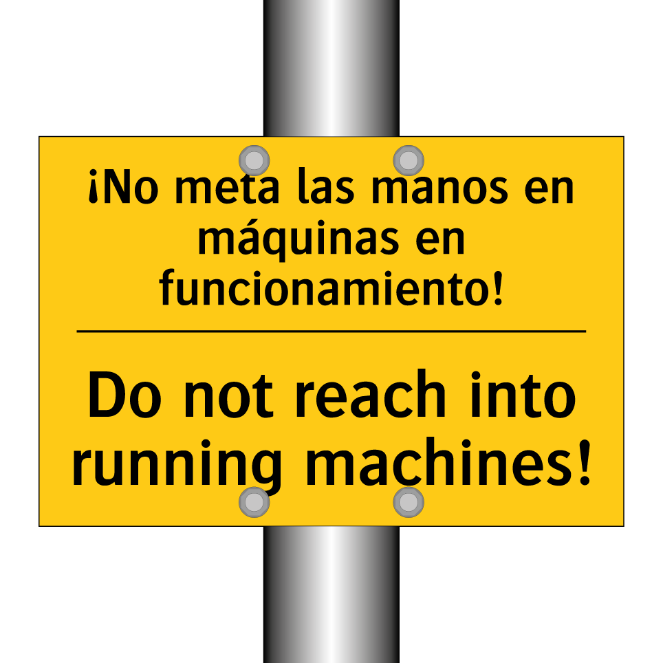 ¡No meta las manos en máquinas en funcionamiento! - Do not reach into running machines!