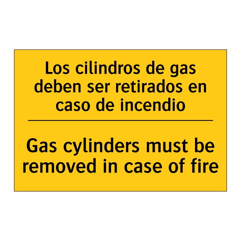 Los cilindros de gas deben ser retirados en caso de incendio - Gas cylinders must be removed in case of fire