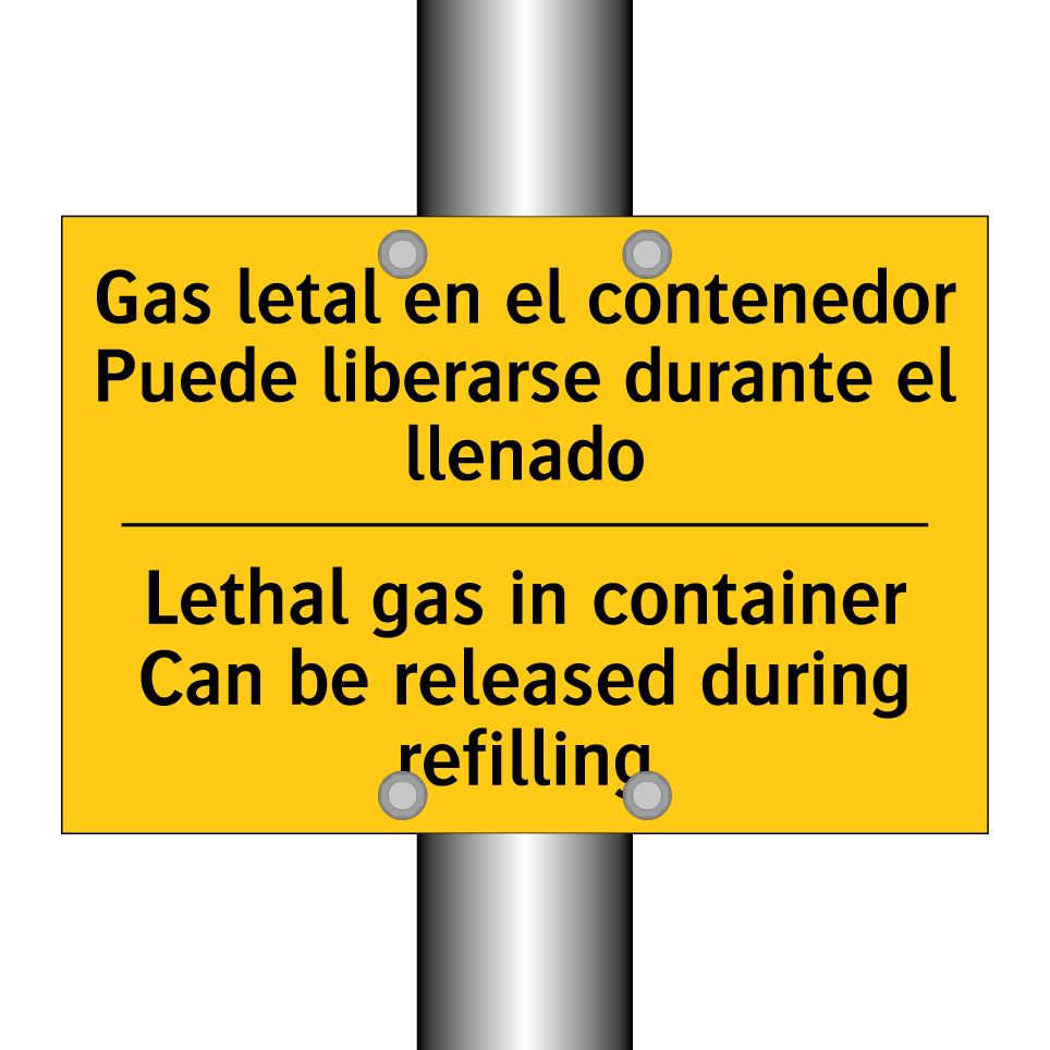 Gas letal en el contenedor Puede liberarse durante el llenado - Lethal gas in container Can be released during refilling