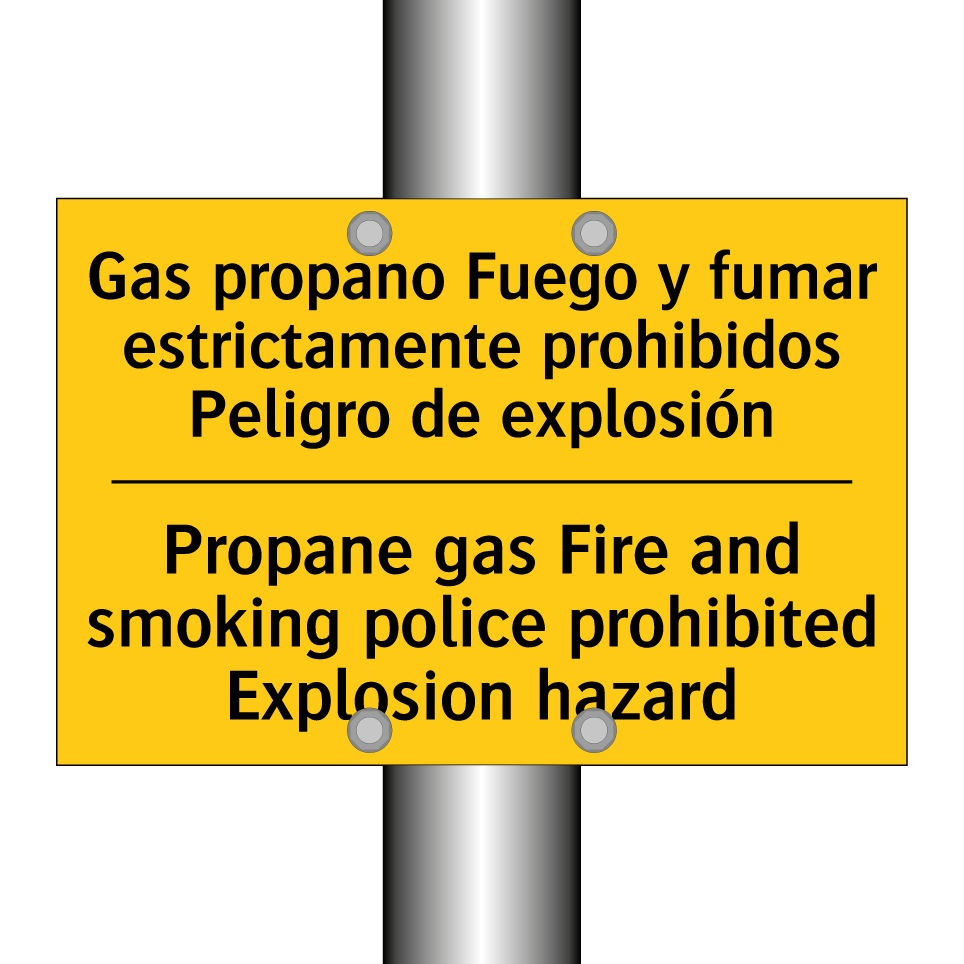 Gas propano Fuego y fumar estrictamente prohibidos Peligro de explosión - Propane gas Fire and smoking police prohibited Explosion hazard