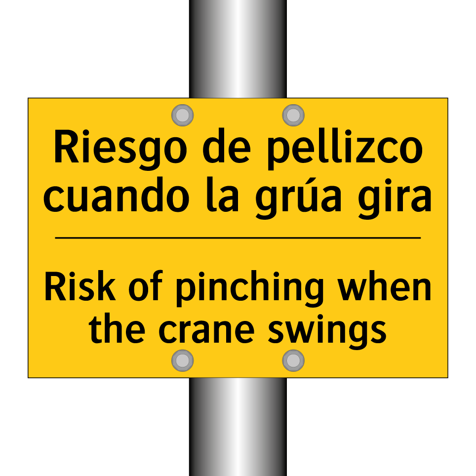 Riesgo de pellizco cuando la grúa gira - Risk of pinching when the crane swings