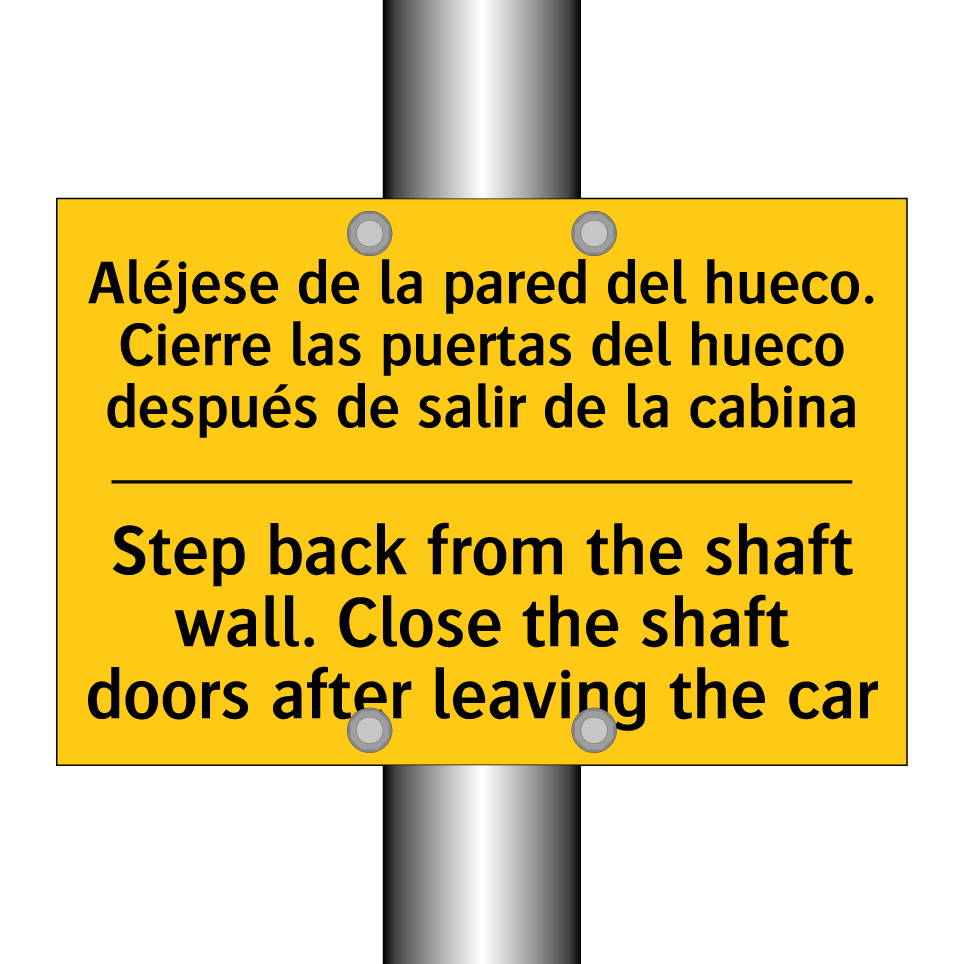 Step back from the shaft wall. Close the shaft doors after leaving the car - Step back from the shaft wall. Close the shaft doors after leaving the car