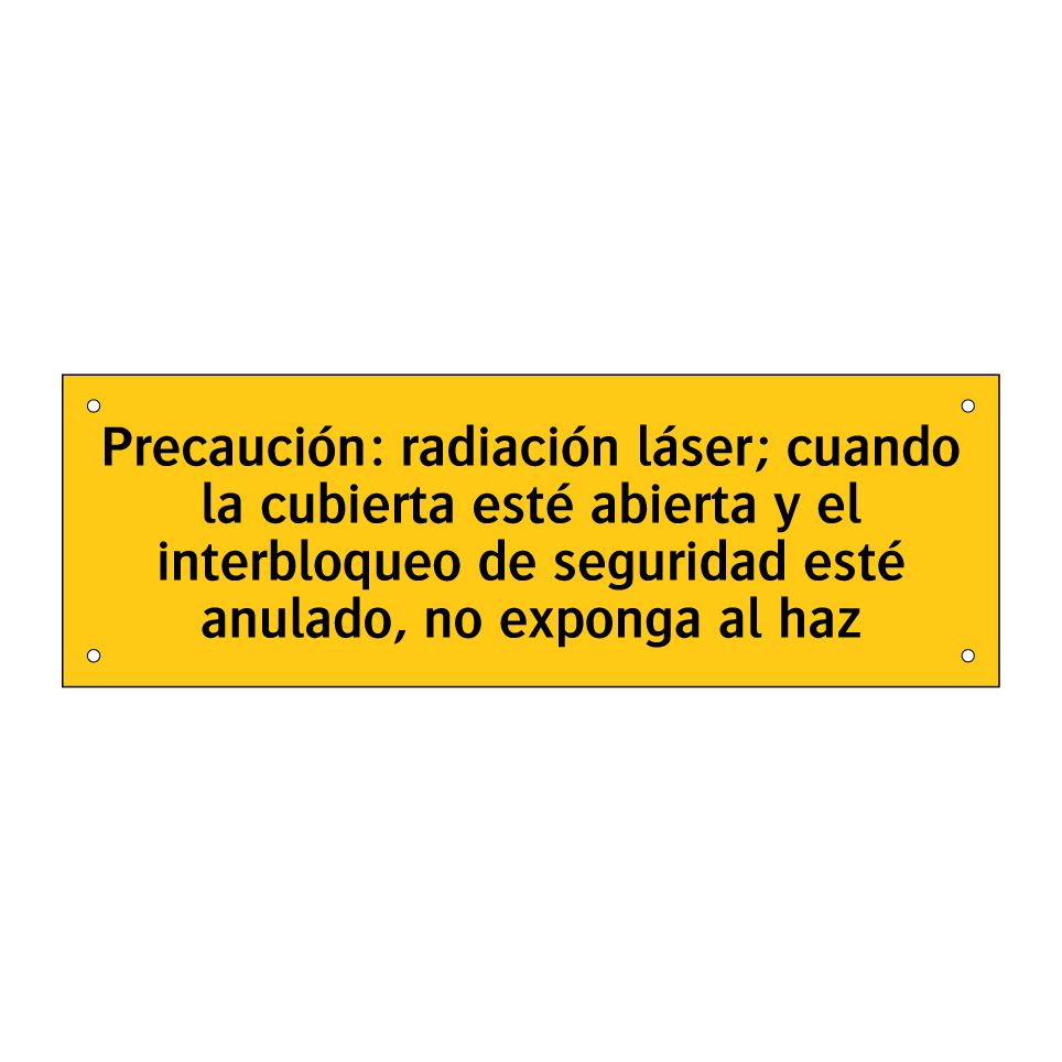 Precaución: radiación láser; cuando la cubierta esté abierta y el interbloqueo de seguridad esté anulado, no exponga al haz