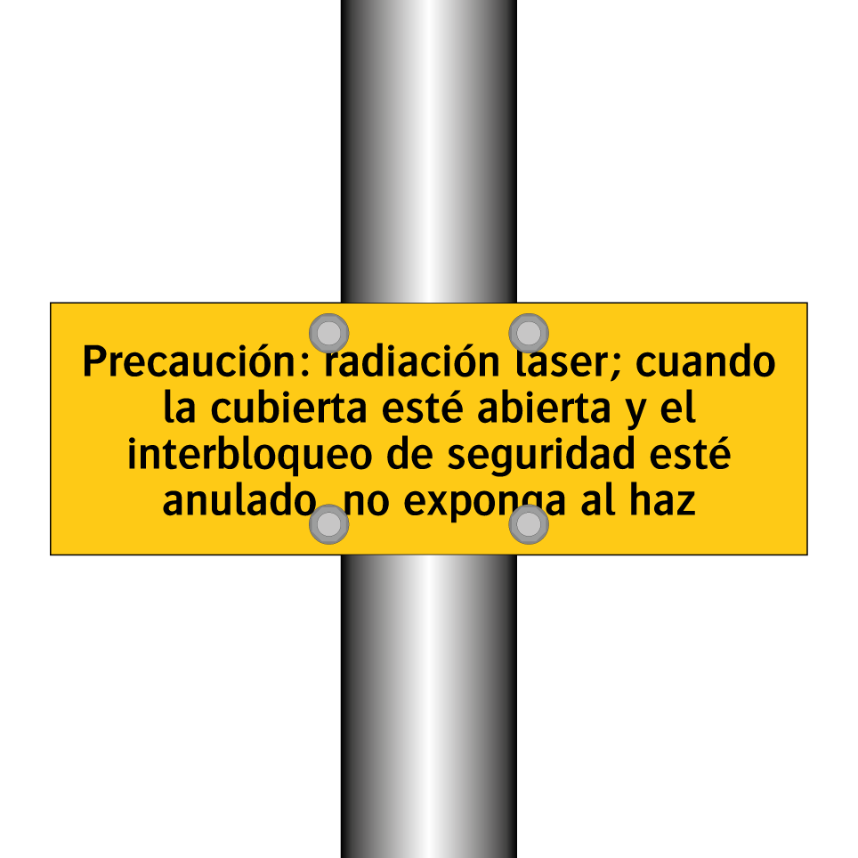 Precaución: radiación láser; cuando la cubierta esté abierta y el interbloqueo de seguridad esté anulado, no exponga al haz