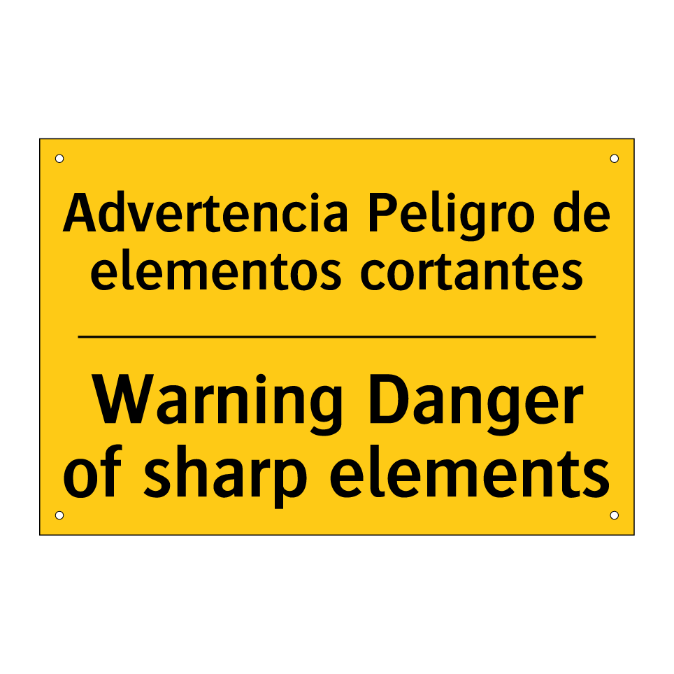 Advertencia Peligro de elementos cortantes - Warning Danger of sharp elements