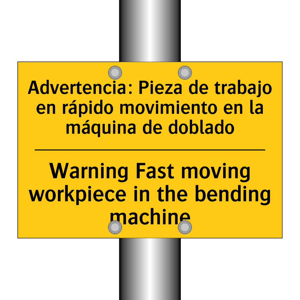 Advertencia: Pieza de trabajo en rápido movimiento en la máquina de doblado - Warning Fast moving workpiece in the bending machine