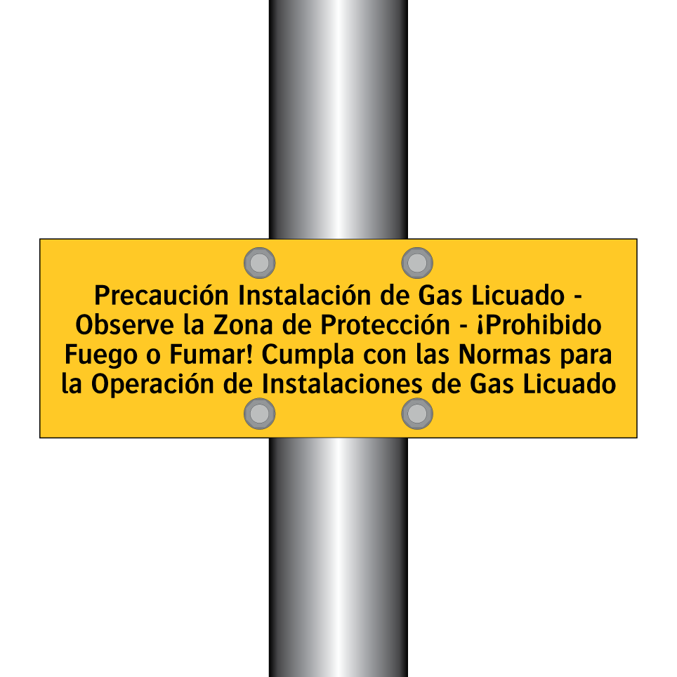 Precaución Instalación de Gas Licuado - Observe la Zona de Protección - ¡Prohibido Fuego o Fumar! Cumpla con las Normas para la Operación de Instalaciones de Gas Licuado