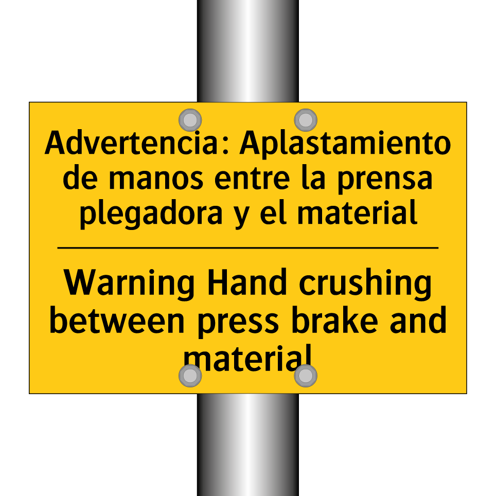 Advertencia: Aplastamiento de manos entre la prensa plegadora y el material - Warning Hand crushing between press brake and material