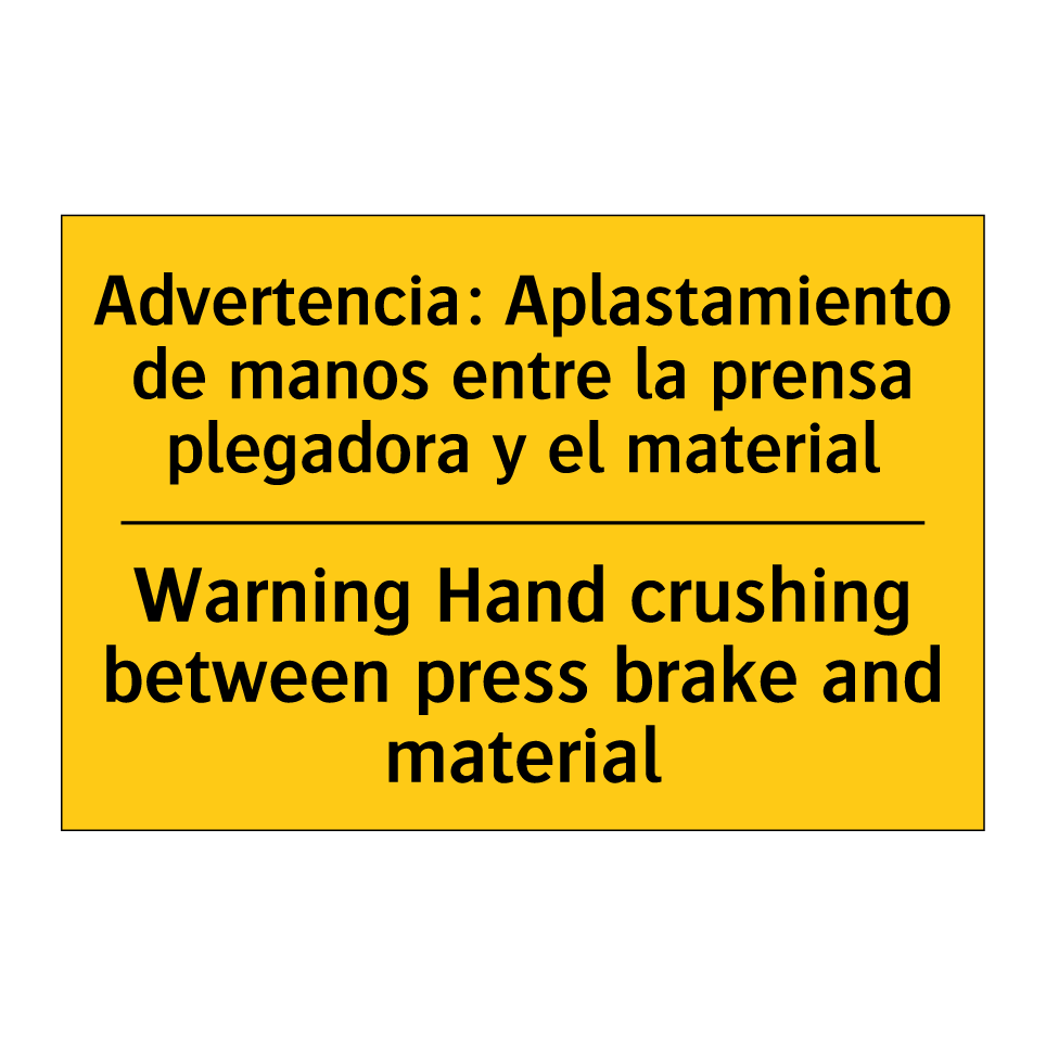 Advertencia: Aplastamiento de manos entre la prensa plegadora y el material - Warning Hand crushing between press brake and material