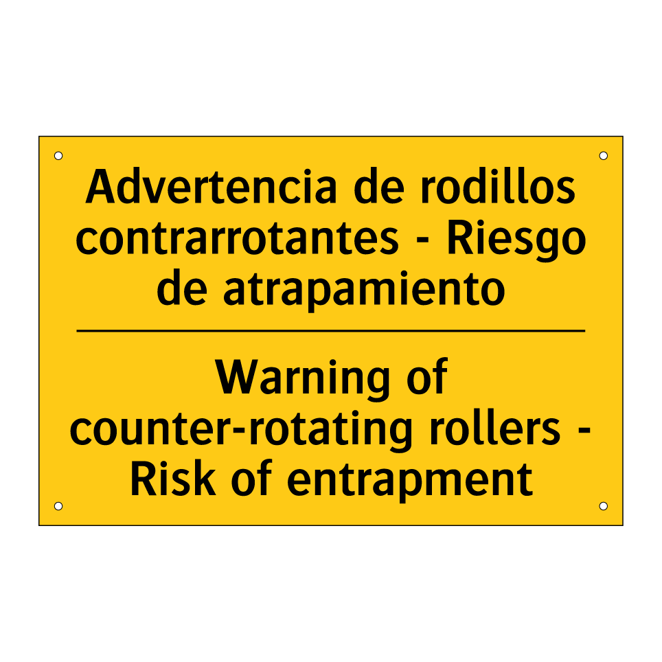 Advertencia de rodillos contrarrotantes - Riesgo de atrapamiento - Warning of counter-rotating rollers - Risk of entrapment