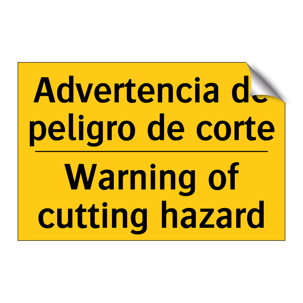 Advertencia de peligro de corte - Warning of cutting hazard
