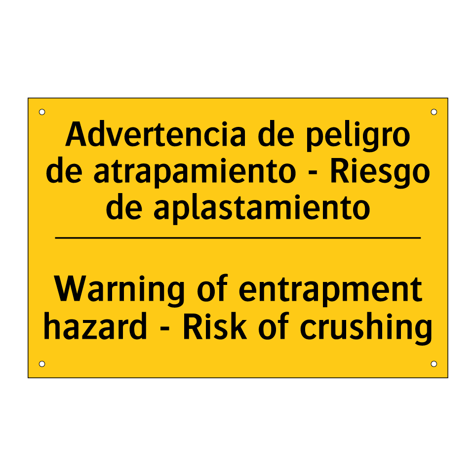Advertencia de peligro de atrapamiento - Riesgo de aplastamiento - Warning of entrapment hazard - Risk of crushing