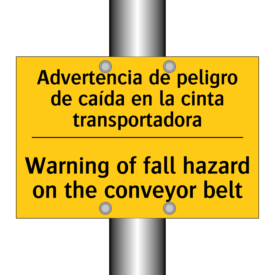 Advertencia de peligro de caída en la cinta transportadora - Warning of fall hazard on the conveyor belt