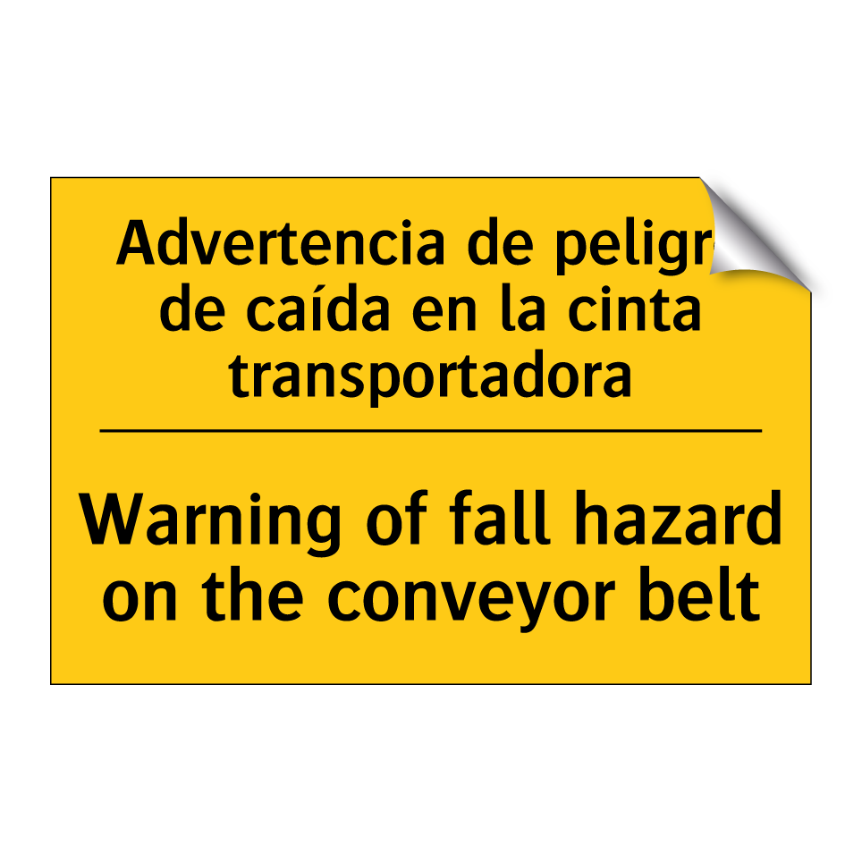 Advertencia de peligro de caída en la cinta transportadora - Warning of fall hazard on the conveyor belt