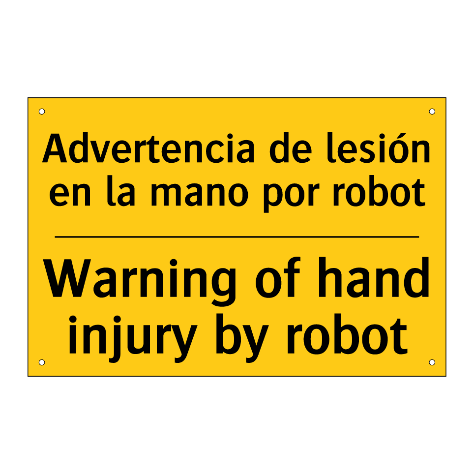 Advertencia de lesión en la mano por robot - Warning of hand injury by robot