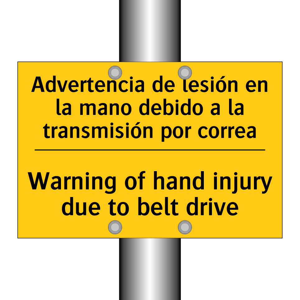 Advertencia de lesión en la mano debido a la transmisión por correa - Warning of hand injury due to belt drive