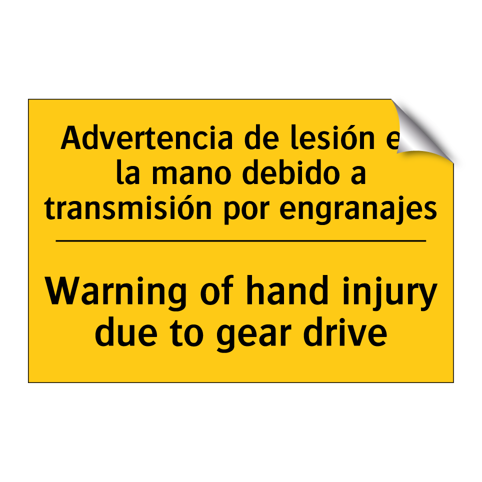 Advertencia de lesión en la mano debido a transmisión por engranajes - Warning of hand injury due to gear drive