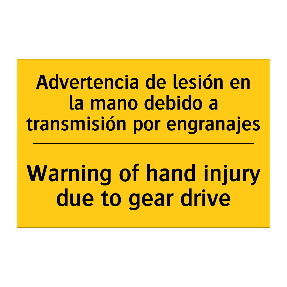 Advertencia de lesión en la mano debido a transmisión por engranajes - Warning of hand injury due to gear drive