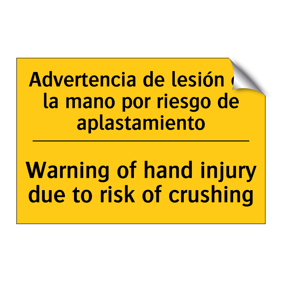 Advertencia de lesión en la mano por riesgo de aplastamiento - Warning of hand injury due to risk of crushing