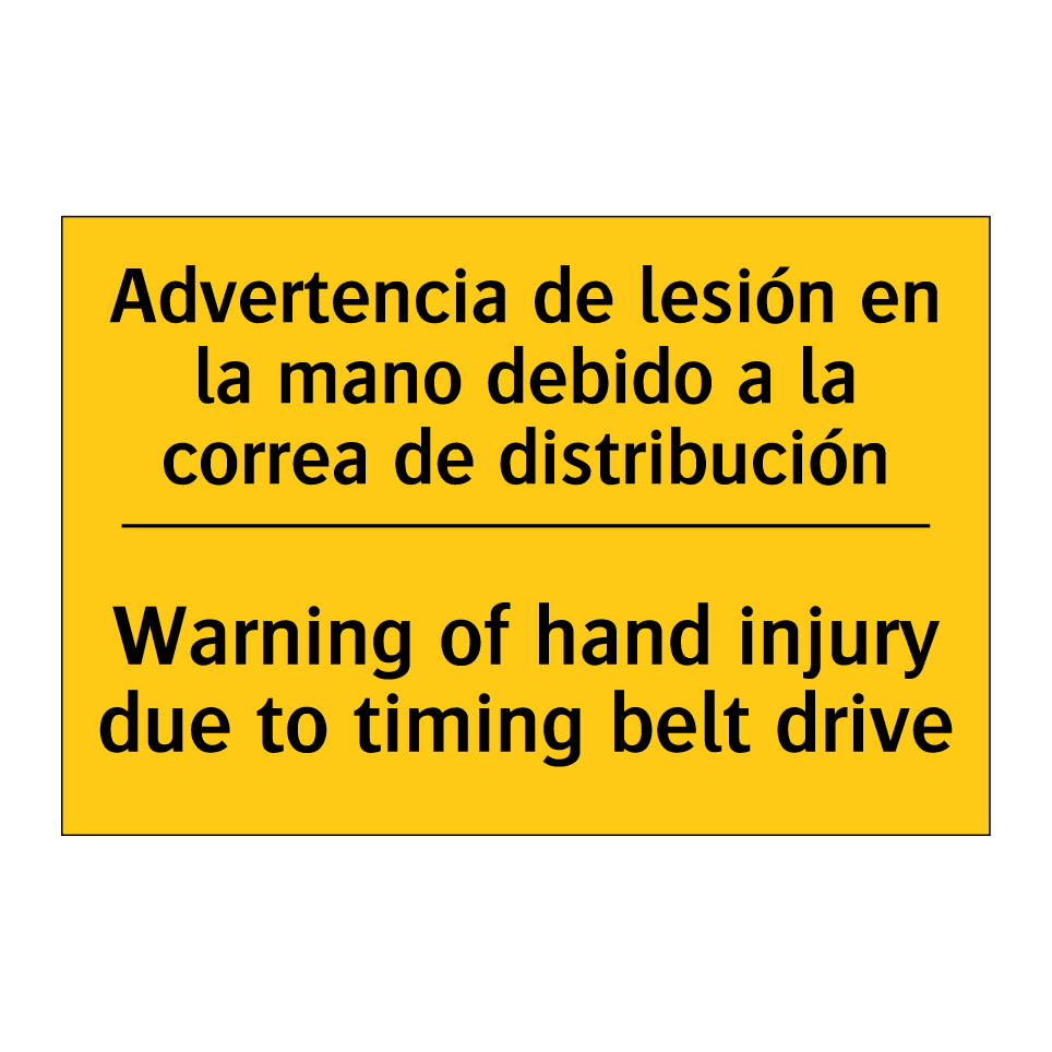 Advertencia de lesión en la mano debido a la correa de distribución - Warning of hand injury due to timing belt drive