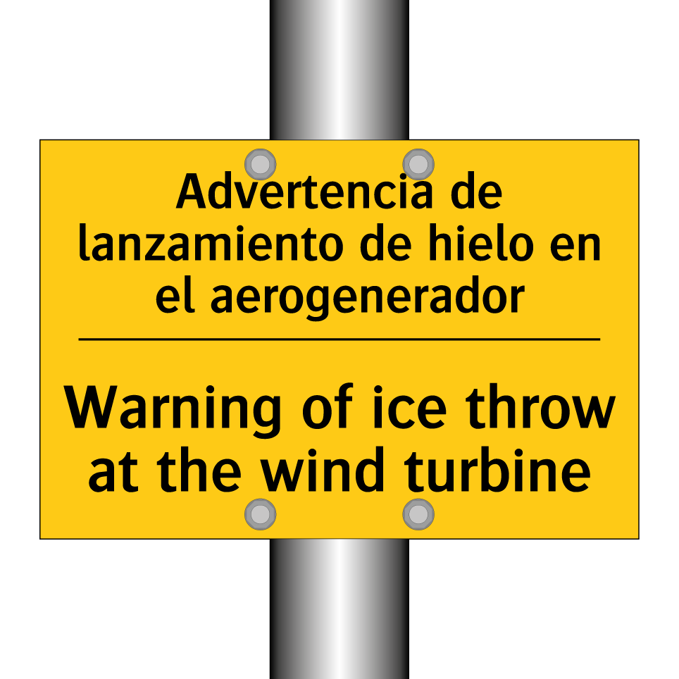 Advertencia de lanzamiento de hielo en el aerogenerador - Warning of ice throw at the wind turbine