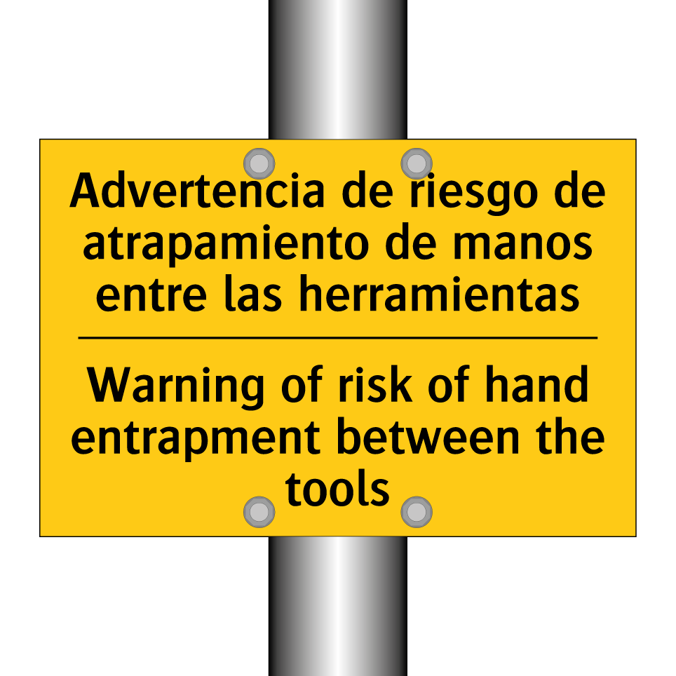 Advertencia de riesgo de atrapamiento de manos entre las herramientas - Warning of risk of hand entrapment between the tools