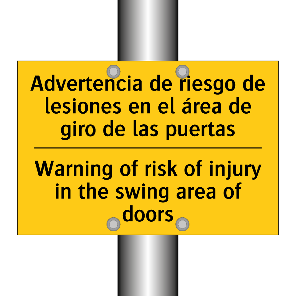 Advertencia de riesgo de lesiones en el área de giro de las puertas - Warning of risk of injury in the swing area of doors