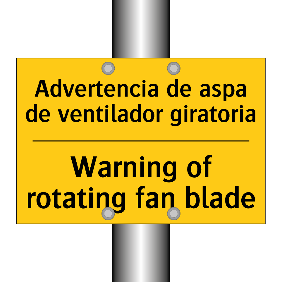 Advertencia de aspa de ventilador giratoria - Warning of rotating fan blade