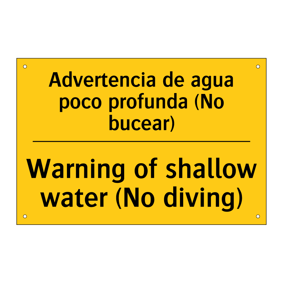 Advertencia de agua poco profunda (No bucear) - Warning of shallow water (No diving)