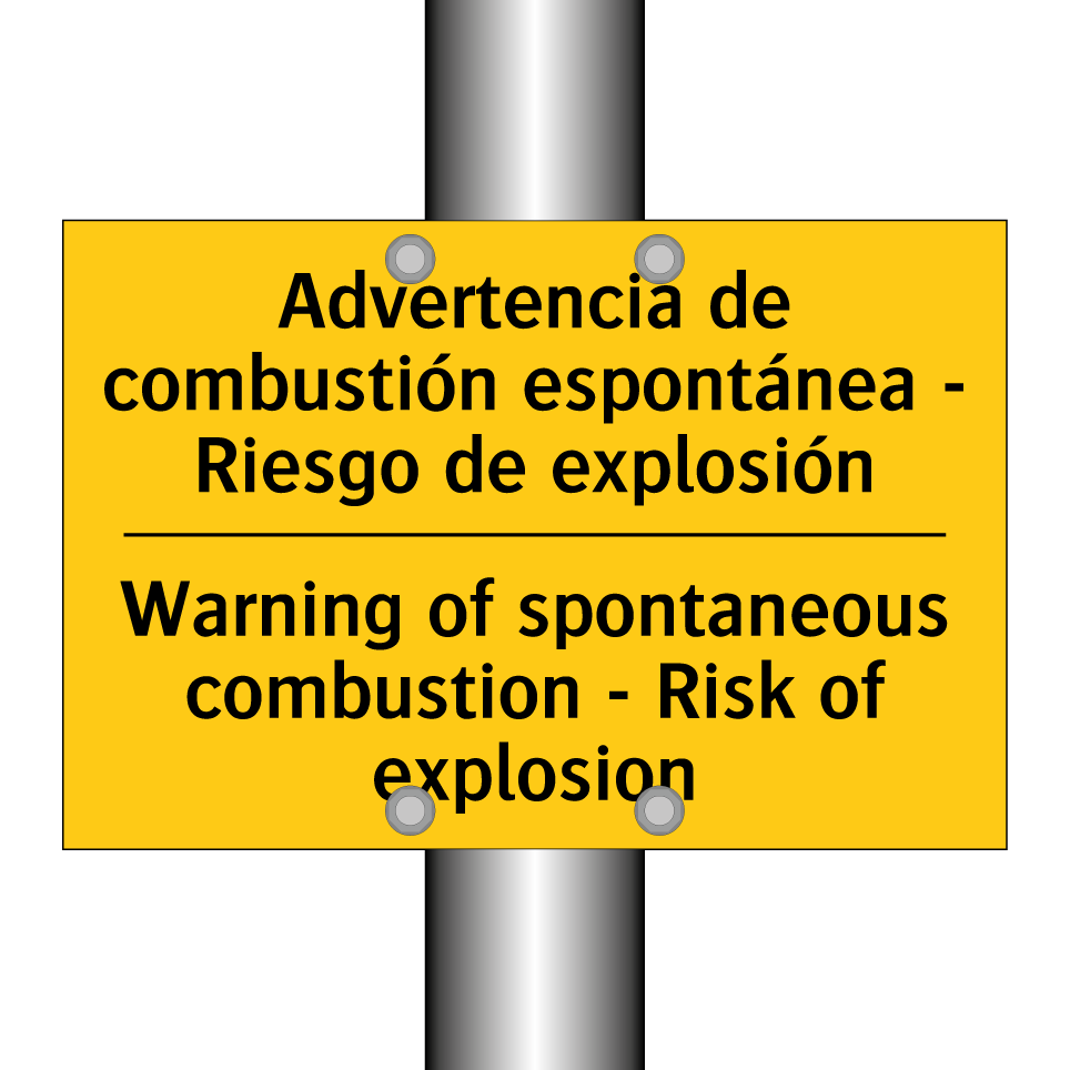 Advertencia de combustión espontánea - Riesgo de explosión - Warning of spontaneous combustion - Risk of explosion