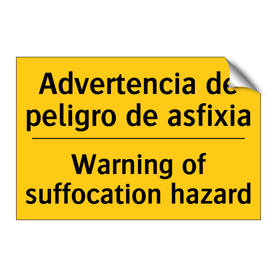 Advertencia de peligro de asfixia - Warning of suffocation hazard
