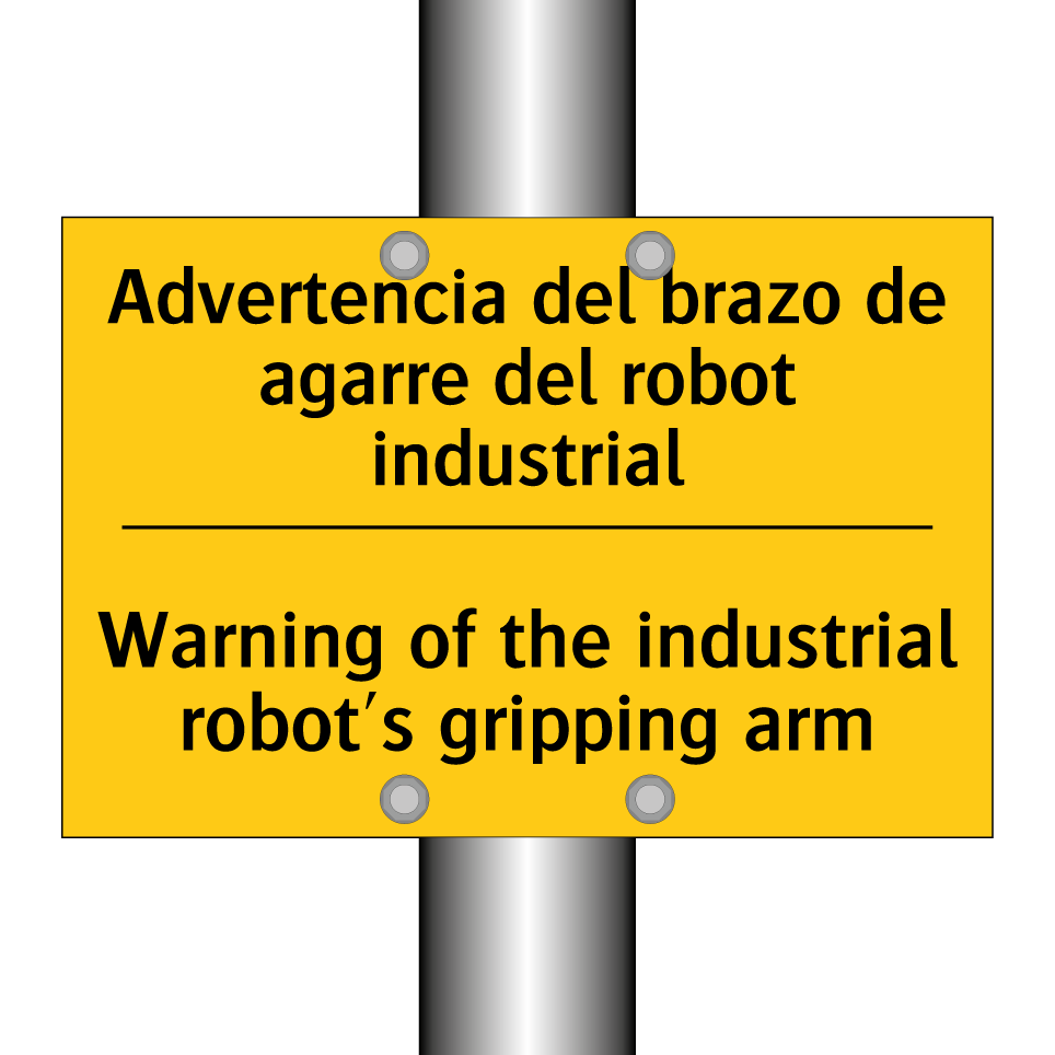 Advertencia del brazo de agarre del robot industrial - Warning of the industrial robot's gripping arm