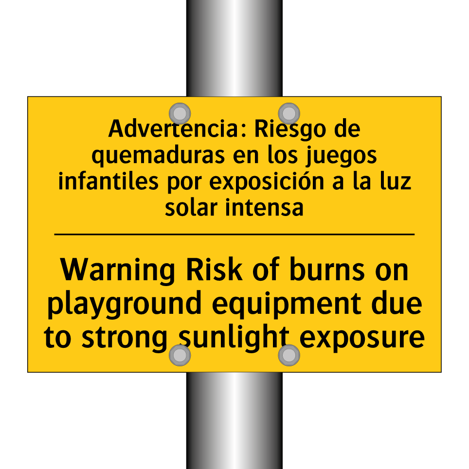 Warning Risk of burns on playground equipment due to strong sunlight exposure - Warning Risk of burns on playground equipment due to strong sunlight exposure