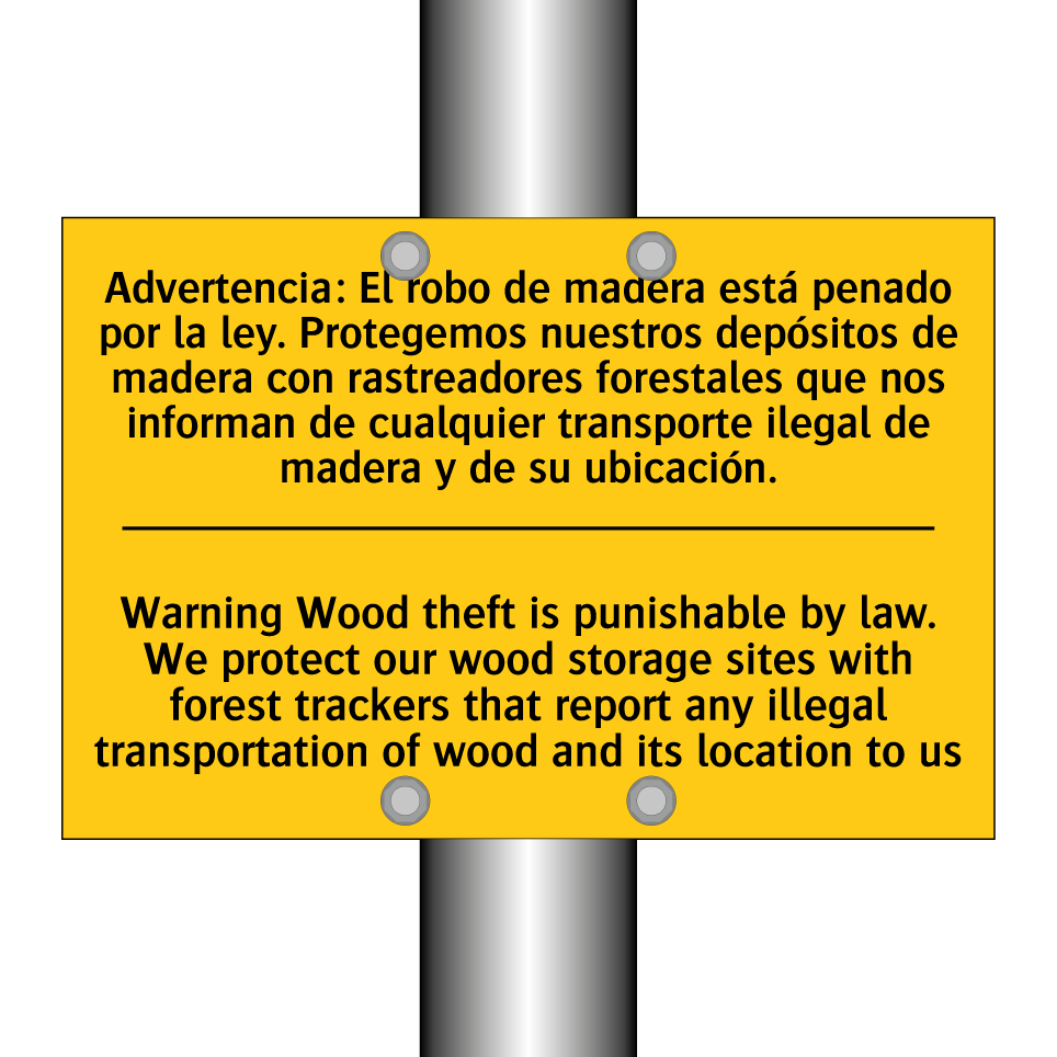 Warning Wood theft is punishable by law. We protect our wood storage sites with forest trackers that report any illegal transportation of wood and its location to us - Warning Wood theft is punishable by law. We protect our wood storage sit /.../