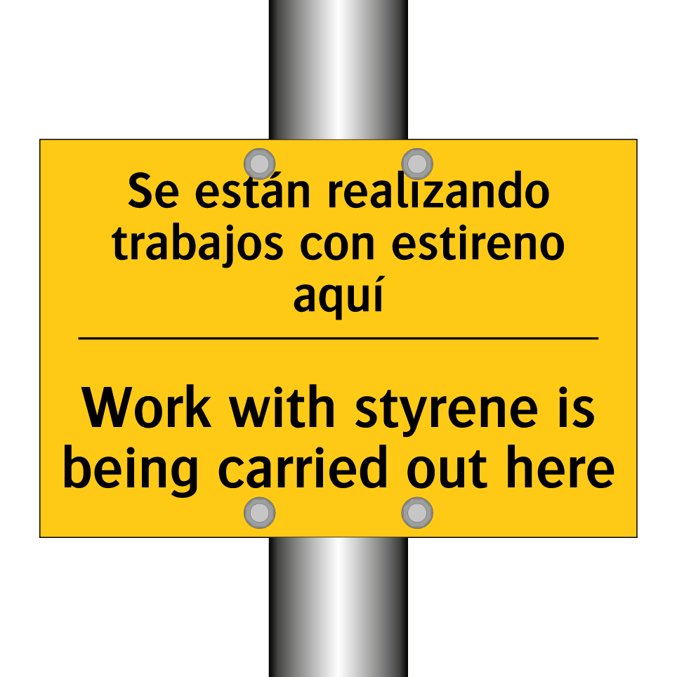 Se están realizando trabajos con estireno aquí - Work with styrene is being carried out here