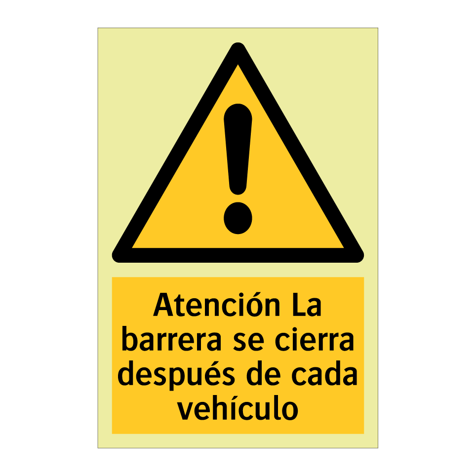 Atención La barrera se cierra después de cada vehículo