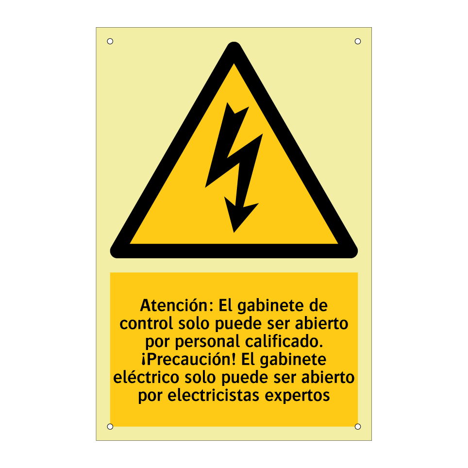 Atención: El gabinete de control solo puede ser abierto por personal calificado. ¡Precaución! El gabinete eléctrico solo puede ser abierto por electricistas expertos