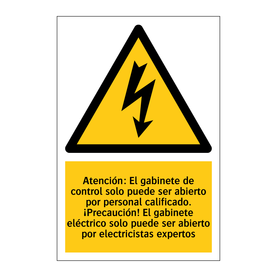 Atención: El gabinete de control solo puede ser abierto por personal calificado. ¡Precaución! El gabinete eléctrico solo puede ser abierto por electricistas expertos